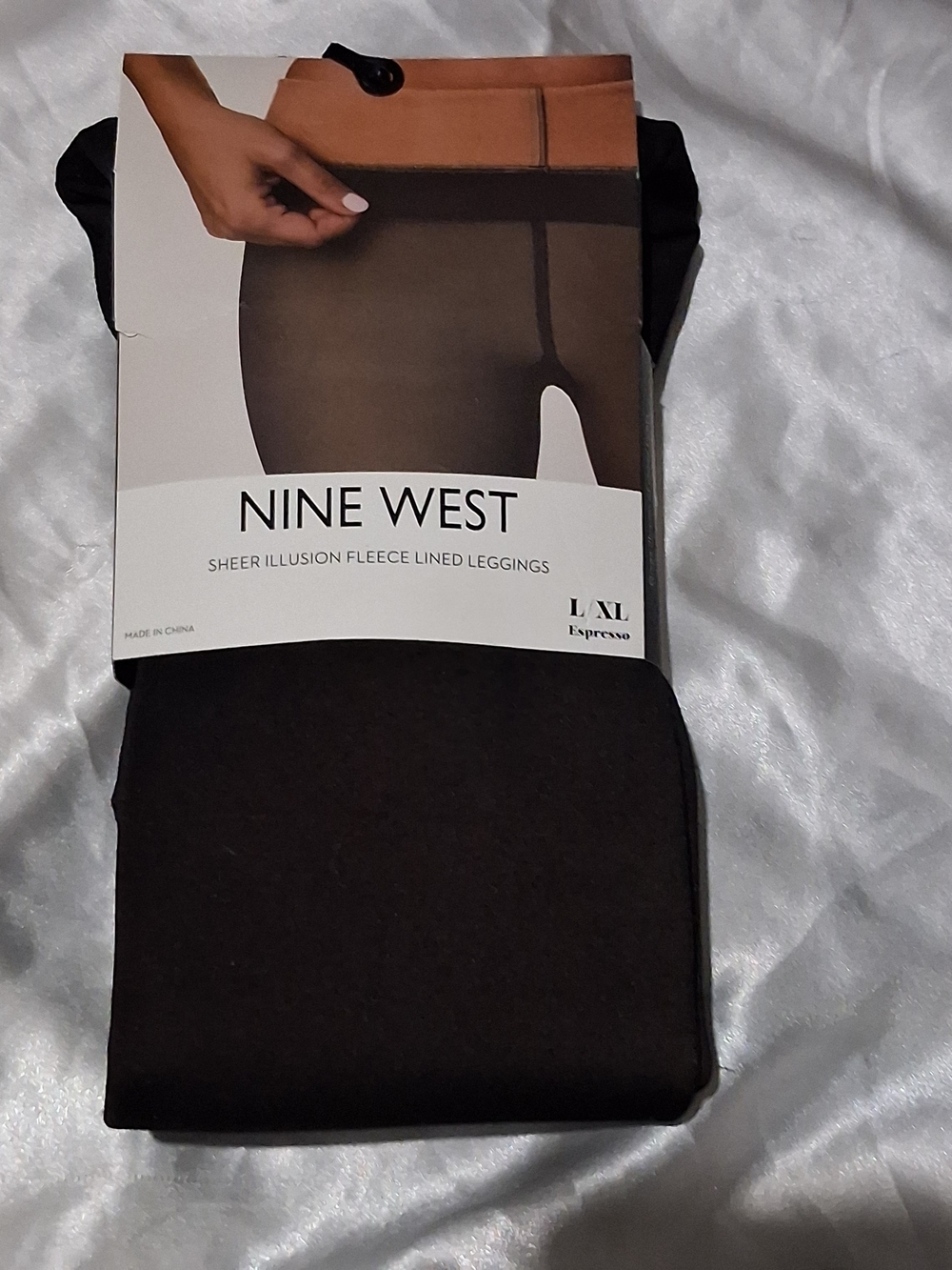 Nine West Espresso Sheer Illusion Fleece-Lined Leggings